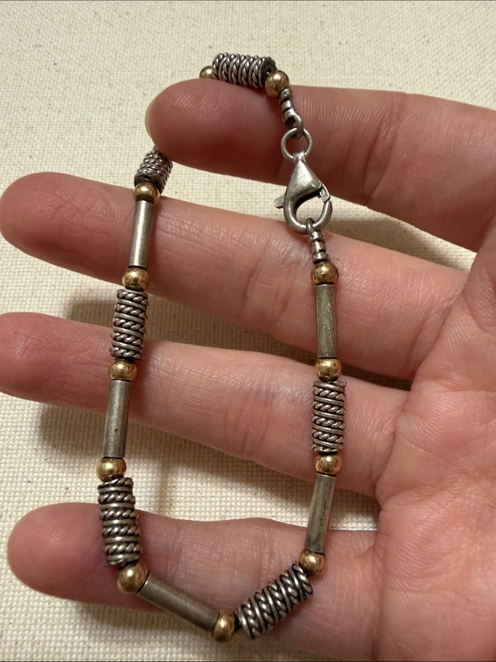 Sterling Silver 925 two toned Beaded Tubular Bracelet 7.5β in
